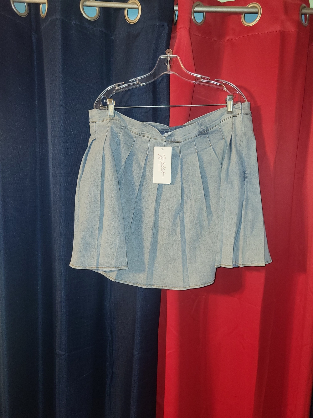Wildcat Women L Preppy Denim Pleated Schoolgirl Skater Skirt Skort New With Tags